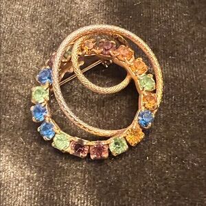 Vintage Rainbow Rhinestone Brooch-GLOWS Neon Green under Blacklight!!